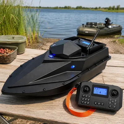 Кораблик для завезення прикормки та снастей 12000 mAh 12V на радіокеруванні для риболовлі, Чорний